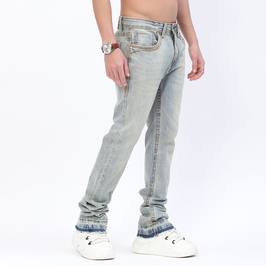 Men's Stone Wash Flarred Stacked Denim